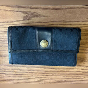 Vintage Coach Signature 2 Piece Black Canvas Leather Monogram Wallet Trifold